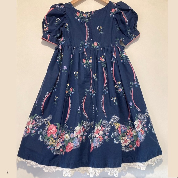 Vintage Handmade Daisy Kingdom Girls Dress Blue With Floral Border Size 7 - Picture 9 of 10